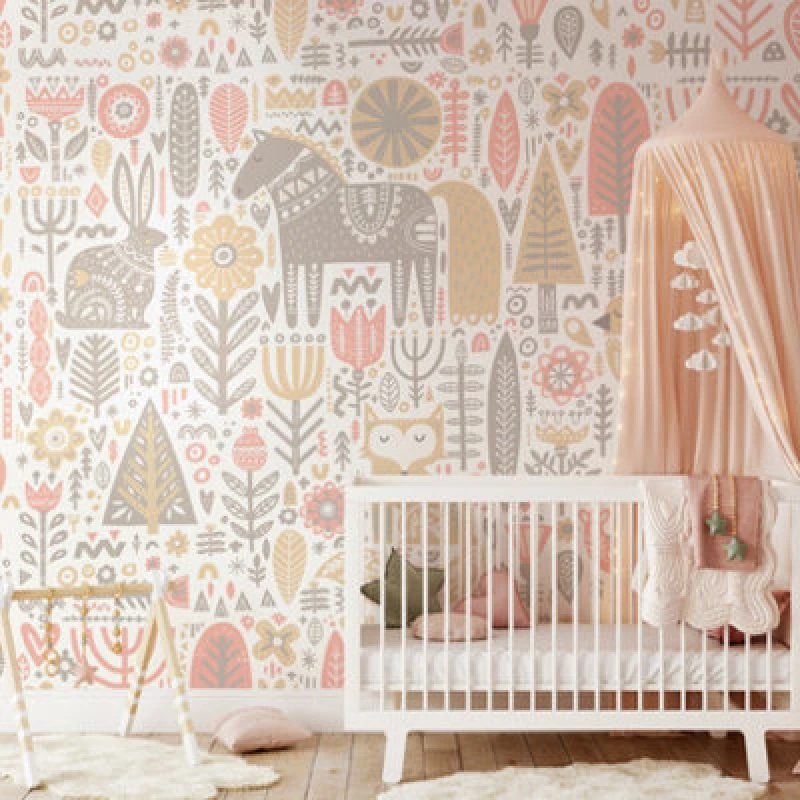 Image of Origin Murals Scandi Forest Pink & Grey Matt Smooth Paste The Wall Mural 350Cm Wide X 280Cm High