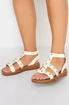 Image of Cream Studded Gladiator Sandals In Extra Wide EEE Fit