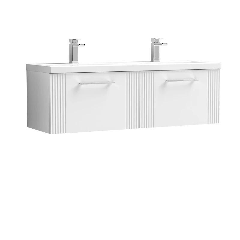 Image of Balterley 2 Drawer Wall Hung Vanity Unit Double Ceramic Basin White 1200mm White
