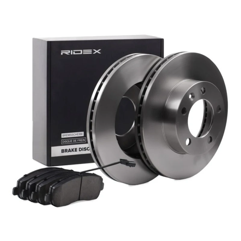 Image of RIDEX 3405B0489 Brake disc and pads set Front Axle, Brake Disc Type: internally vented Brake Set,disc brakes (3405)
