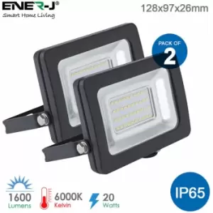 Led Floodlight Non pir Slim Line Black Body with 2 Years Warranty (20 Watts, 6000K) Pack of 2