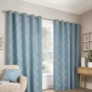 Image of Appletree Loft - Harvest Motif Woven Jacquard Eyelet Curtains, Duck Egg, 46 x 54 Inch