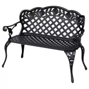 Image of Outsunny 2 Seat Floral Cast Aluminium Garden Bench - Black