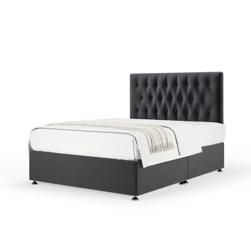 Image of Bedmaster Bedmaster Plush Velvet Divan Base And Button Headboard in Grey Size: Super King Grey Super King Unisex 7867871129574