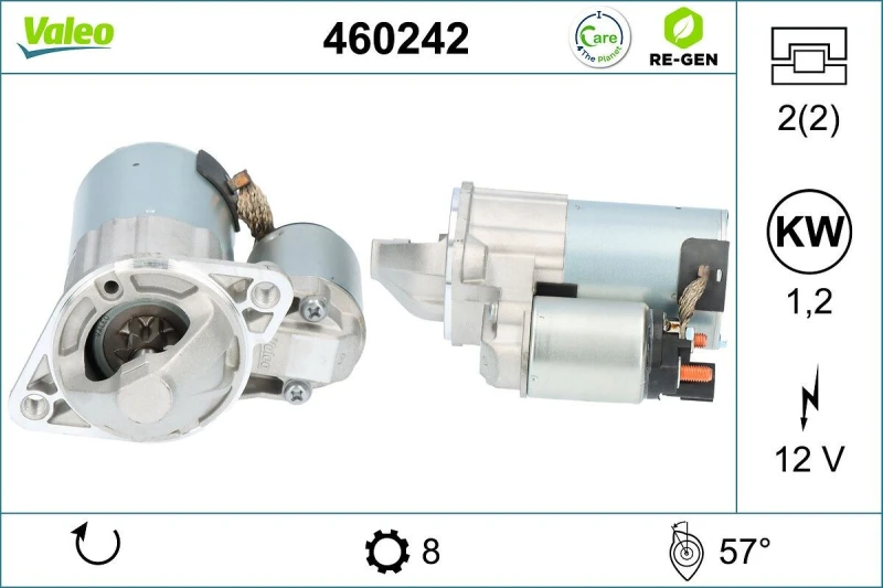 Image of VALEO 460242 Starter motor VALEO RE-GEN REMANUFACTURED 1,2kW, 12V, Number of Teeth: 8 Starter (2)
