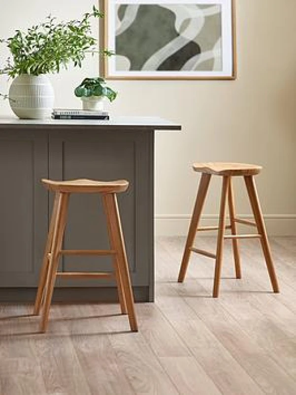 Image of Julian Bowen Mulu Oak Wooden Set of 2 Bar Stools