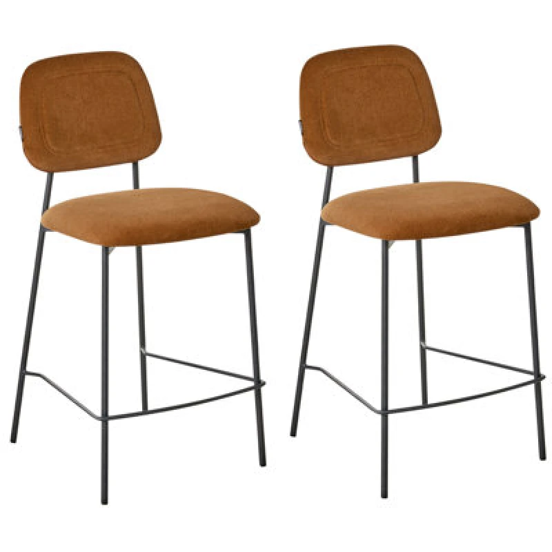 Image of Beliani Set Of 2 Bar Chairs Duette Velvet Golden Brown