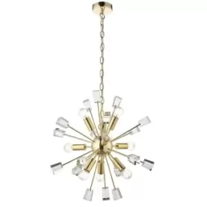 Image of Multi Light Hanging Ceiling Pendant Satin Brass & Crystal Feature Star Rods Lamp