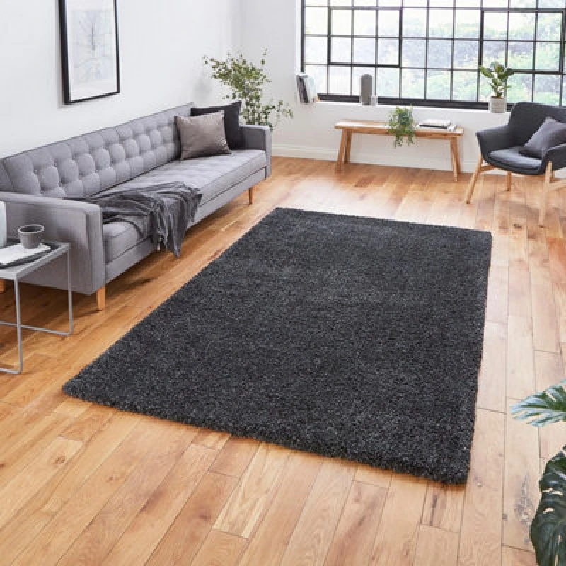 Image of Dark Grey Plain Shaggy Modern Plain Easy To Clean Soft Rug For Dining Room -200Cm X 290Cm
