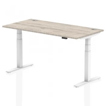 Image of Trexus Sit Stand Desk With Cable Ports White Legs 1600x800mm Grey Oak