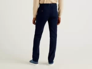 image of Benetton, Slim Fit Chinos In Stretch Cotton, taglia 46, Dark Blue, Men