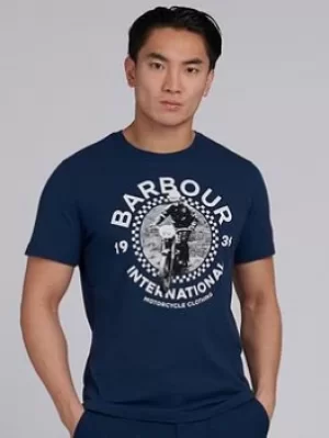 Image of Barbour International Archive Checkers Motorbike T-Shirt, Navy, Size 2XL, Men