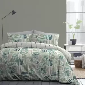 image of Mona Contemporary Print Easy Care Reversible Duvet Cover Set, Green, Double - Fusion