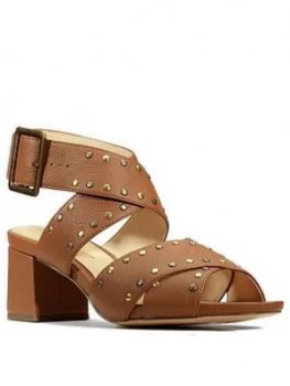 image of Clarks Sheer55 Buckle Leather Block Heel Sandal - Tan