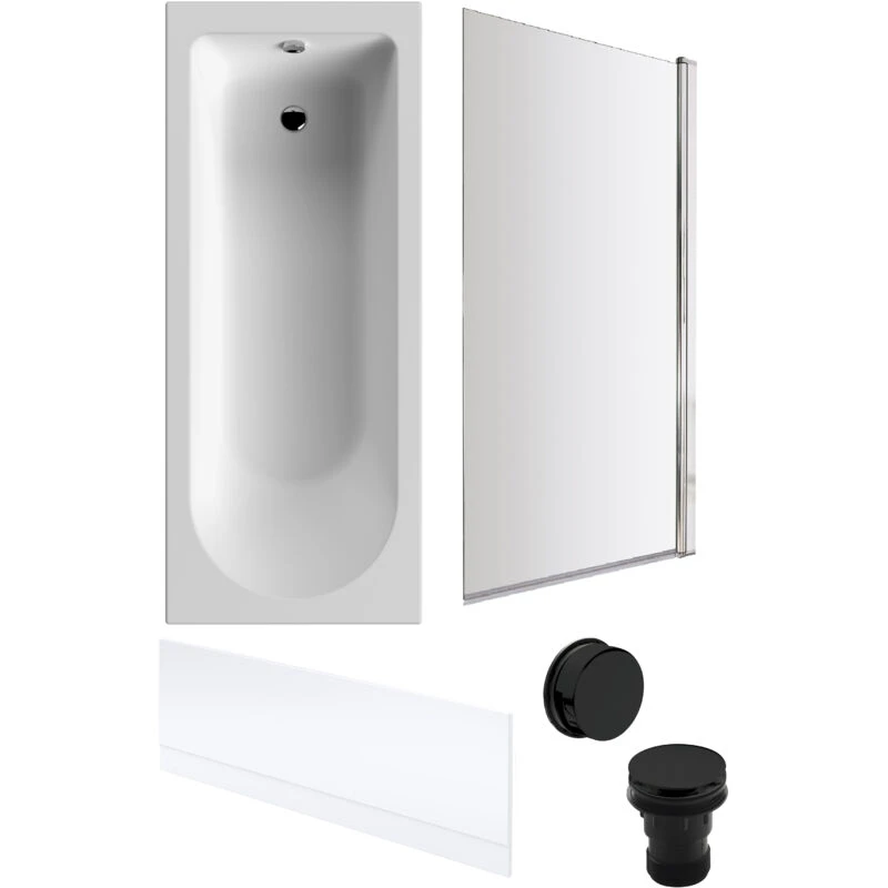 Image of Balterley Round Bath, Front Panel, Square Screen, Black Waste -1700x700mm Black