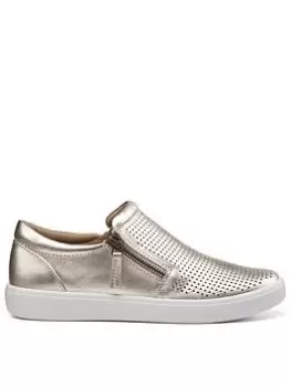 Image of Hotter Daisy Wide Fitting Leather Deck Shoes Soft Gold, Metal, Size 4, Women