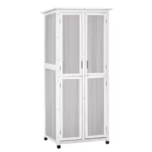 Image of Outsunny Outdoor Garden Shed Wooden Garden Cabinet 3-Tier Double-door Storage Shed 2 Shelves Organizer with Handle Hooks Magnetic Latch Foot Pad