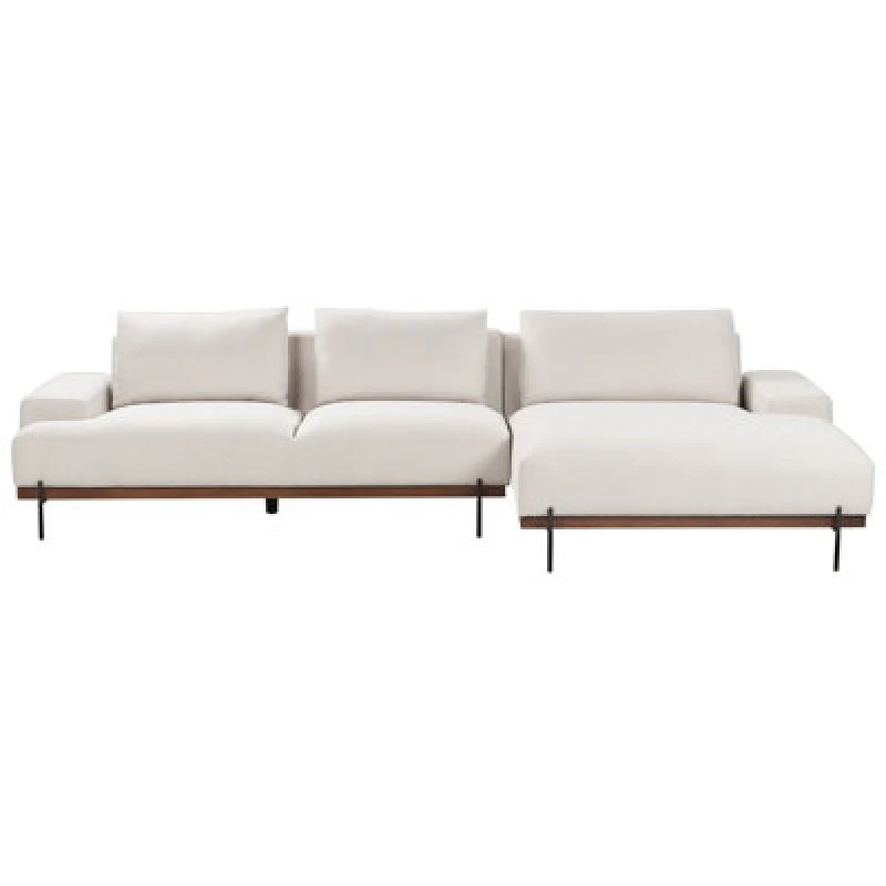Image of Beliani Corner Sofa 3 Seater Mariferd Fabric Light Beige Left Hand