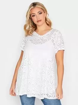Image of Yours Broidery Swing V-Neck Tee - White, Size 16, Women