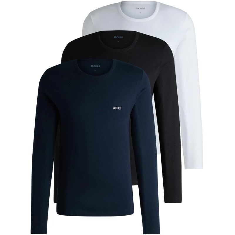 Image of Boss Long Sleeved Logo T-Shirt 3 Pack Wht/Nvy/Blk 990 male X Large