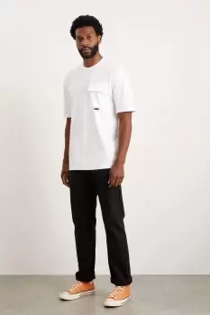 Image of Mens Slim Fit White Short Sleeve Oversize Pocket Tee