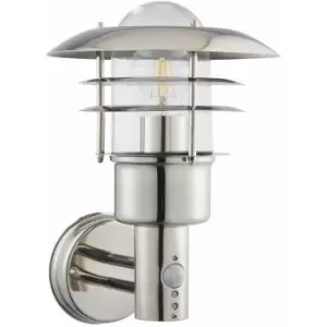 image of IP44 Outdoor Wall Lamp Stainless Steel Caged Glass PIR Lantern Modern Over Light