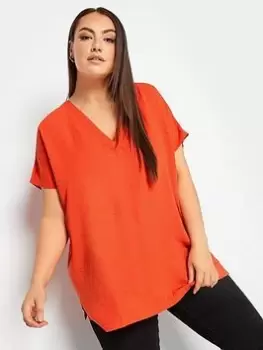 Image of Yours Textured V Front Top Tomato Red, Red, Size 18, Women