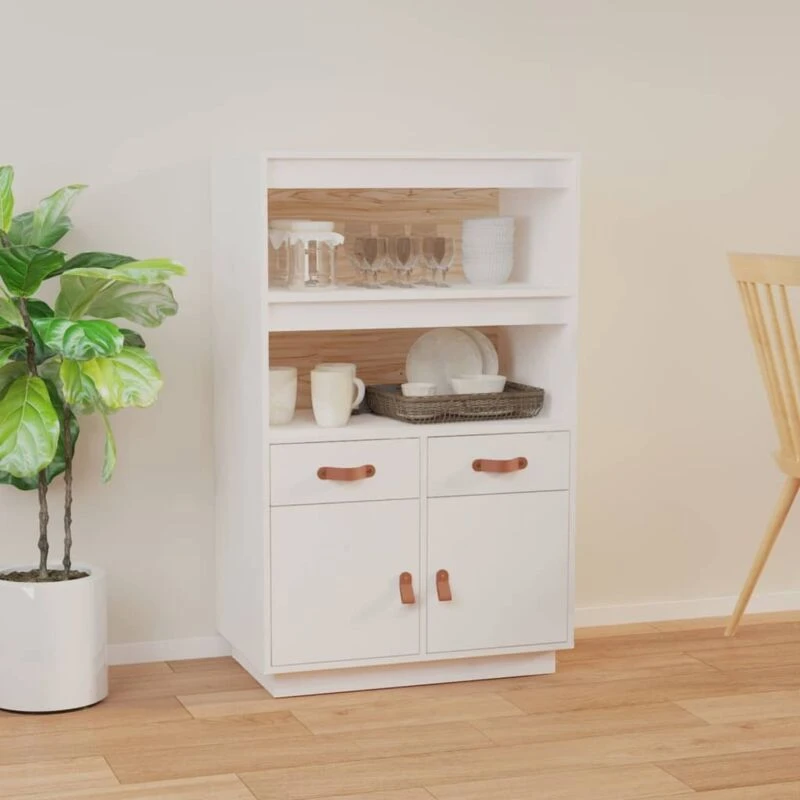 Image of Vidaxl Highboard White 67X40X108.5cm Solid Wood Pine, White 820158