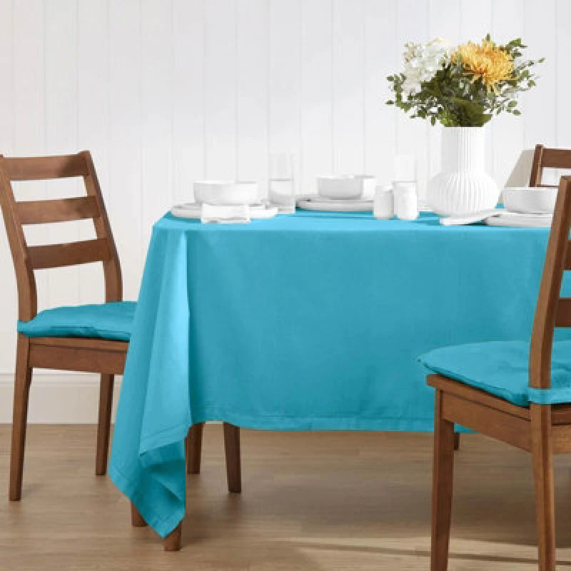 Image of Homescapes Plain Cotton Tablecloth, 137cm x 137cm Blue