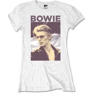 image of David Bowie - Smoking Womens X-Large T-Shirt - White