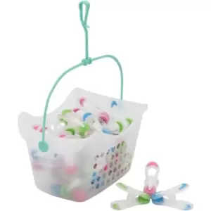 image of JVL Plastic Peg Basket with 48 Prism Soft Touch Mini Pegs