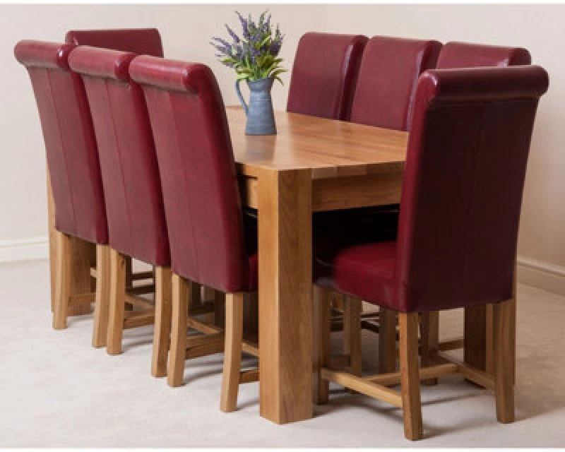 Image of Thats Furniture Kuba 180 x 90cm Chunky Oak Dining Table & 8 Washington Leather Chairs in Red Red Unisex 180 x 90 cm