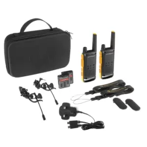 image of Motorola T82 Extreme Quad (four) Weatherproof 2-way Walkie-Talkies with Carry Case, Lanyards & Ear Pieces