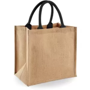 image of Westford Mill Jute Mini Tote Shopping Bag (14 Litres) (One Size) (Natural/Black) - Natural/Black