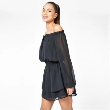 image of Jack Wills Prairie Bardot Tie Front Mini Dress - Black