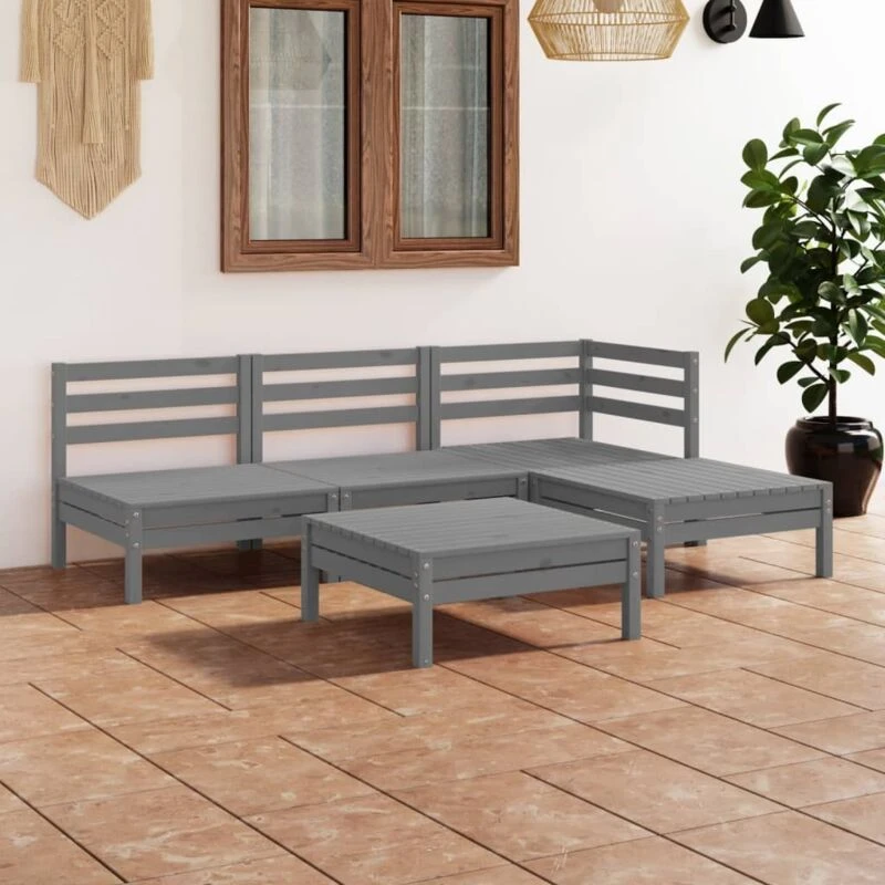 Image of VIDAXL 5 Piece Garden Lounge Set Solid Pinewood Grey Vidaxl 8720286685167