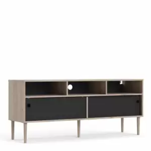 Image of Rome TV Unit 2 Sliding Doors In Jackson Hickory Oak Effect With Matt Black