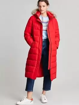 Joules Cotsland Red Padded Fur Hooded Coat - Red, Size 12, Women