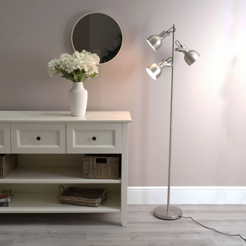 Image of ValueLights Albie 3 Way Adjustable Directional Floor Lamp with LED Bulbs Silver
