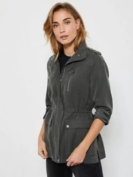 Image of Mint Velvet Studded Tencel Jacket - Khaki, Green, Size 10, Women