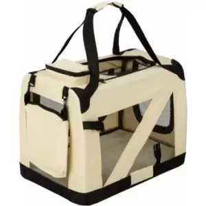 Image of Dog crate foldable - dog cage, pet carrier, puppy crate - M / 60 x 42 x 44.5cm - beige