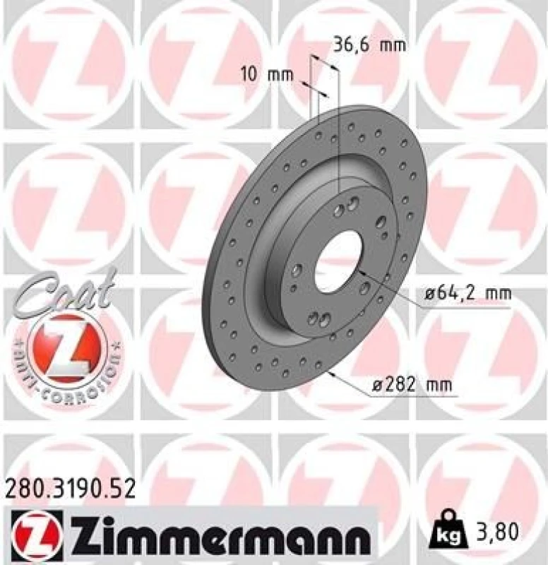 Image of ZIMMERMANN Brake disc ZIMMERMANN 280.3190.52