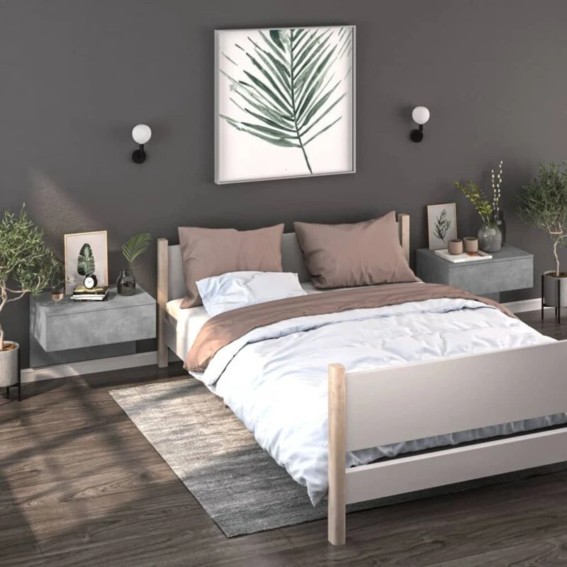 Image of VIDAXL Wall-mounted Bedside Cabinets 2 pcs Concrete Grey vidaXL 8720286963913