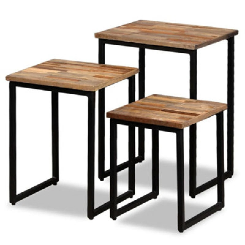 Image of vidaXL Solid Reclaimed Teak Nesting Coffee Table Set 3 Piece Furniture Desk