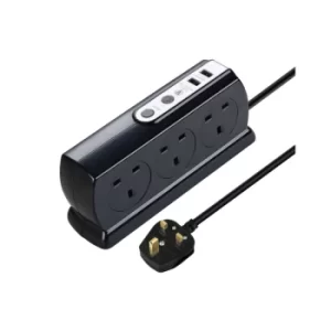 Image of Masterplug Compact 6 Socket Surge Protected 2x USB Port Extension Lead 2m Black