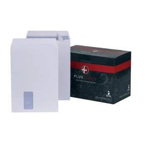 Image of Plus Fabric Pocket Envelopes 110gm2 Peel and Seal Window C4 White 1 x Pack of 250