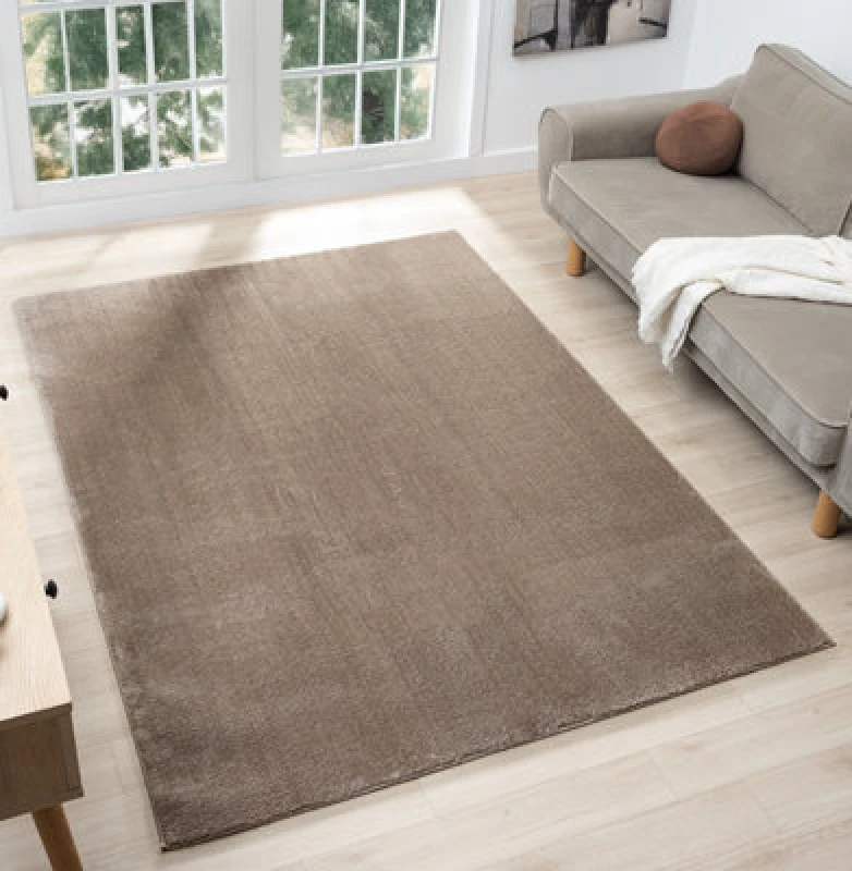 Image of Comfy Washable Low Pile Living Room Area Rug - Anti Slip Felt Backing Beige 60Cm X 100Cm