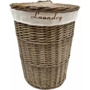 Wicker Round Laundry Basket With Lining [Oak Brown Laundry basket (Small)(42.5x30cm)]