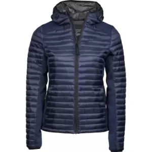 image of Tee Jays Womens/Ladies Crossover Hooded Padded Outdoor Jacket (M) (Navy/Navy Melange)