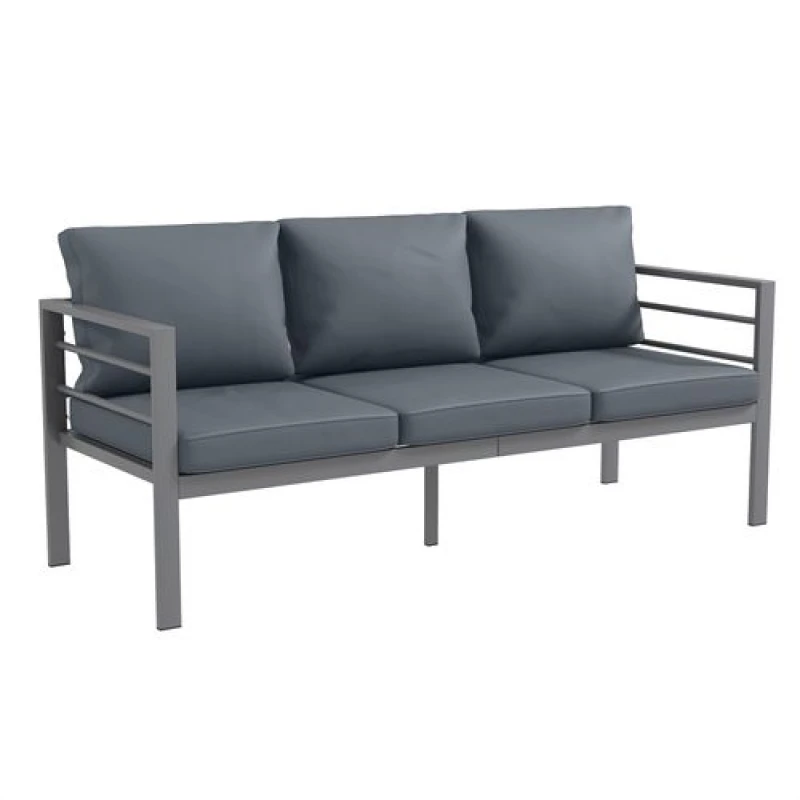 Image of Outsunny 3-Seater Aluminium Frame Garden Bench with Cushions, Backrest & Armrest, Grey Grey
